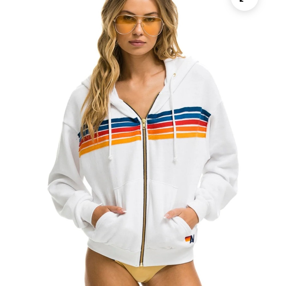 Aviator Nation 5 Stripe Relax Zip up Hoodie